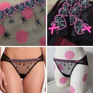 Victoria's Secret Pink Halloween Wink Cheeky Panty NWT Spider Web Hearts Bows